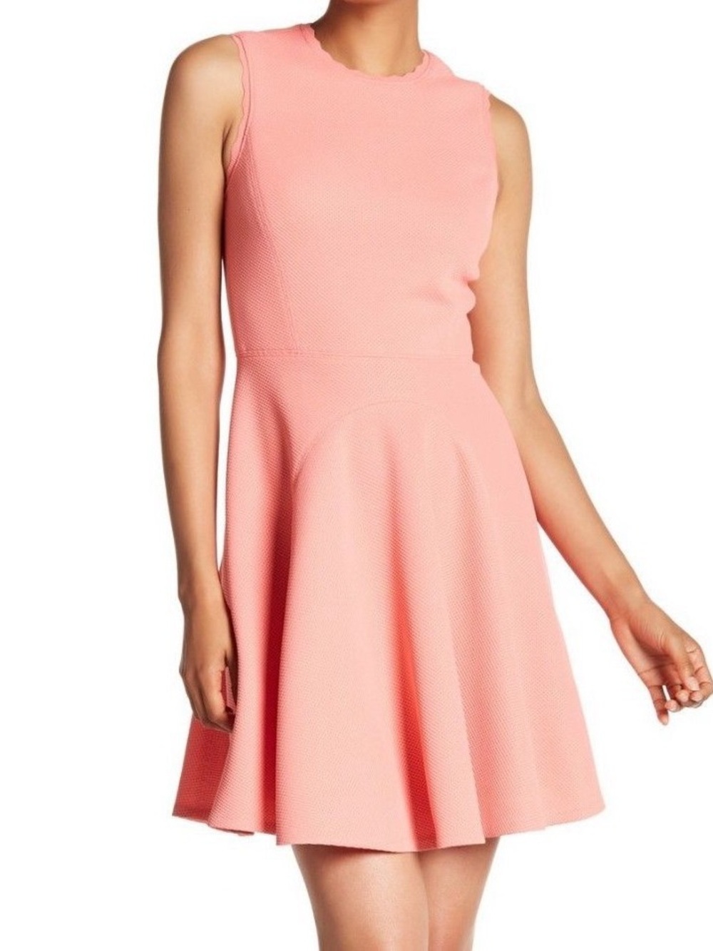 REBECCA TAYLOR CREW NECK SLEEVELESS FLARED STRETCH DRESS